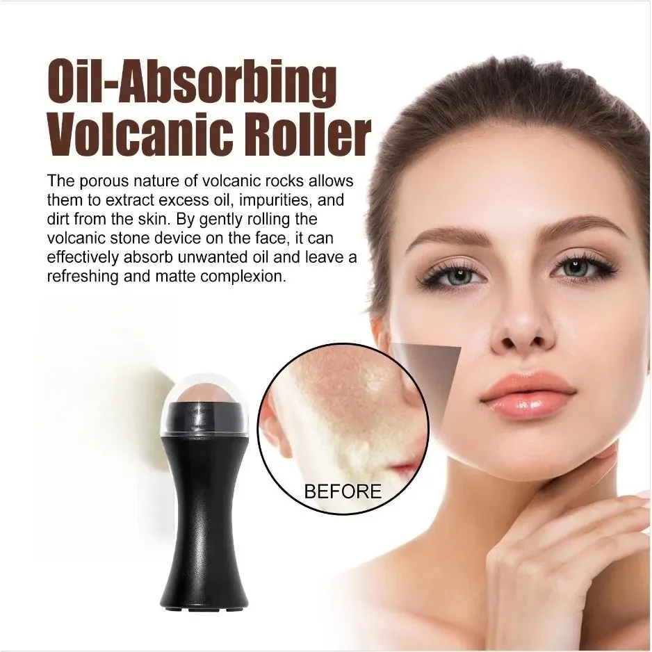 火山オイル吸収ローラー - マット肌用携帯フェイスブロッティングローラー、再利用可能なオイルコントロールストーンローラー、天然ミネラル
