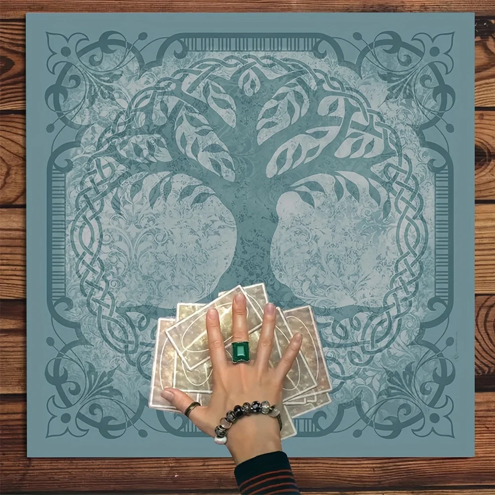 50/75/110/137cm Tarot mat Celtic Tree Of Life Tablecloth Blue Green Background Gold Totem Waterproof Stain Resistant Tarot