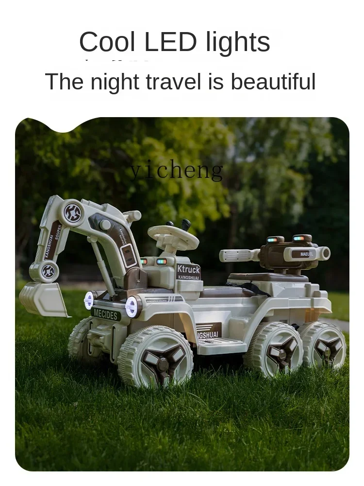 Tqh لعبة حفارة للأطفال سيارة هندسية كبيرة الصبي يمكن الجلوس مزدوجة التحكم عن بعد ركوب الخيل الكهربائية حفارة قابلة للشحن