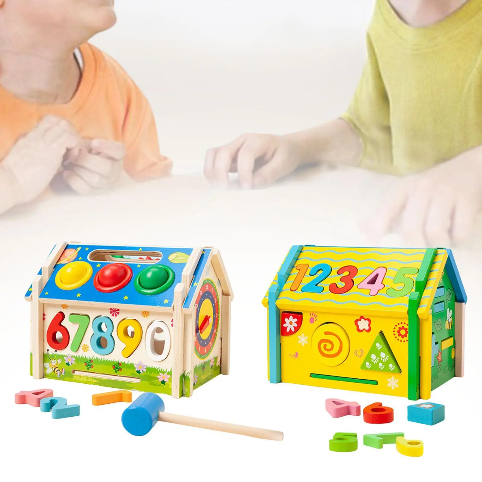 Activity Cube Shape Sorter Box Color Perception Toy Boys Girls House Activity Center Toddlers Wood Shape Sorter House