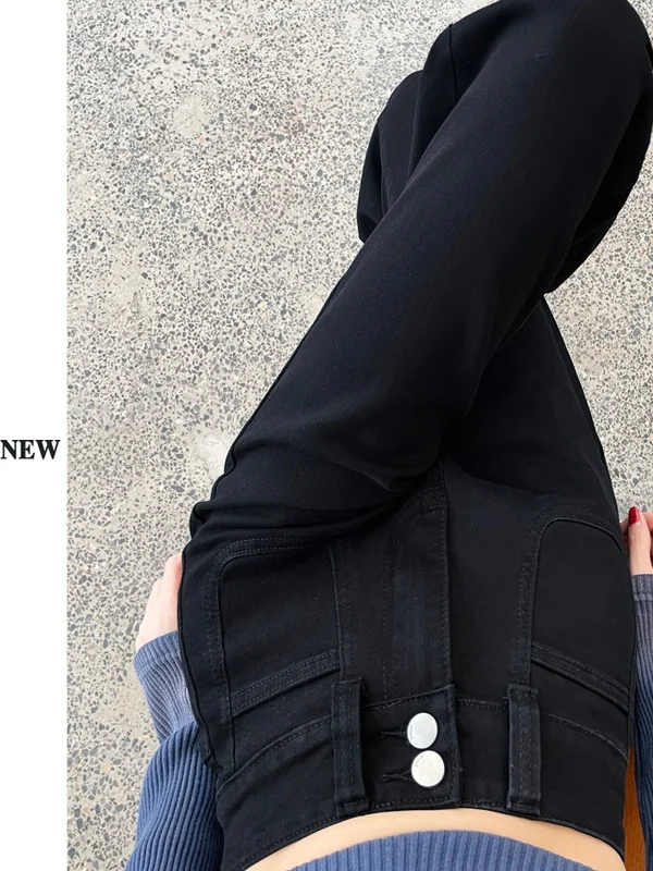 

Женские джинсы с высокой талией, расклешенные, прямые, широкие, из черного денима, в стиле ретро, свободного кроя, повседневные