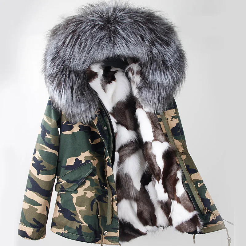 maomaokong women\'s clothing Natural fox fur lining winter jacket army green parka large real raccoon fur collar fur coat hooded