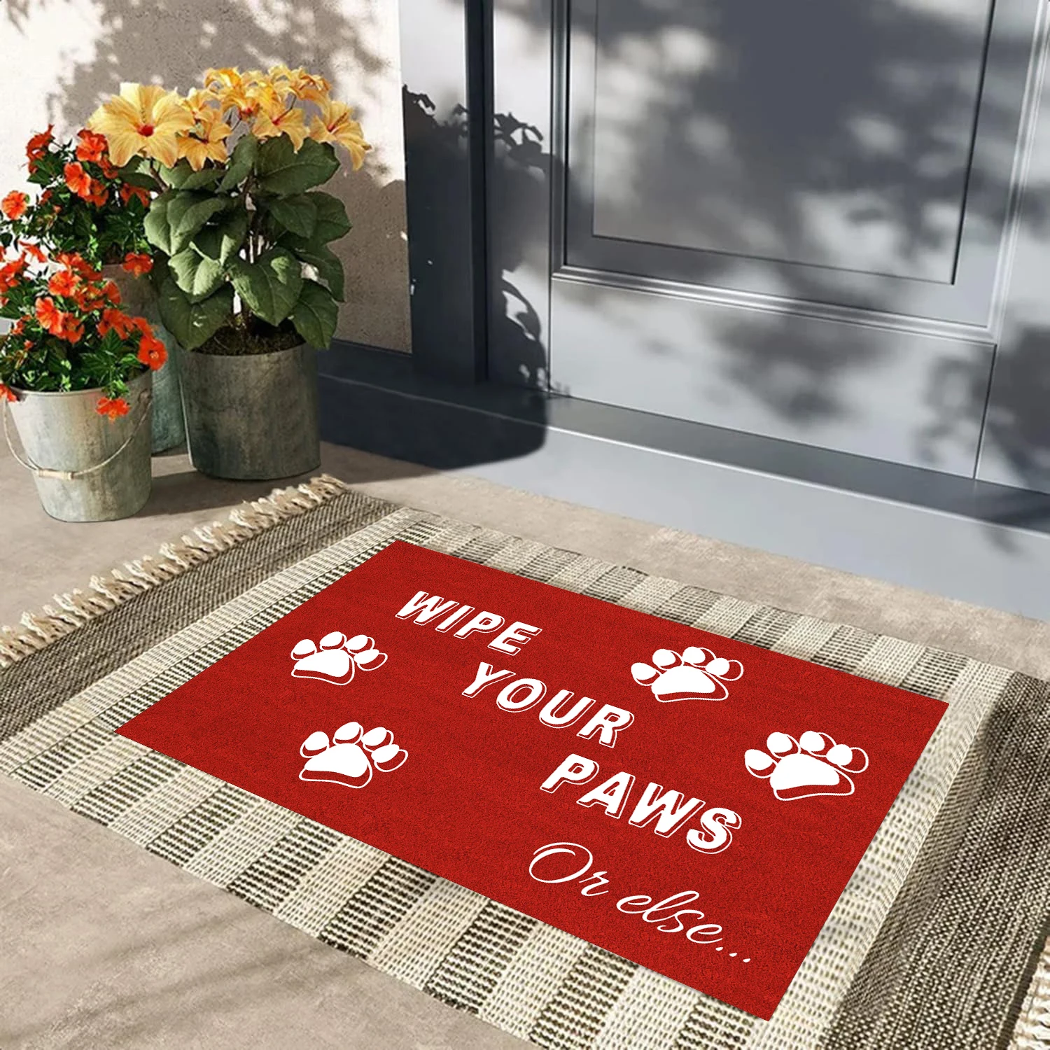 Wipe Your Paws Red Doormat Cat Paws Rubber Bathroom Kitchen Mat Garden Garage Door Floor Mat Non-Slip Carpet Entrance Rug