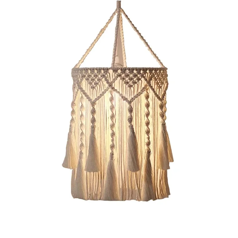 

New Nordic style bohemian woven lampshade handmade cotton rope hanging home wall lampshade decoration
