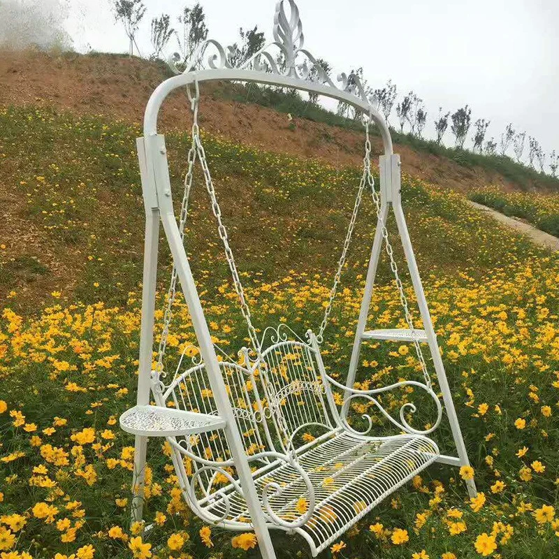 wrought iron double swing children's outdoor cradle courtyard balcony hanging chair outdoor lawn activity photography