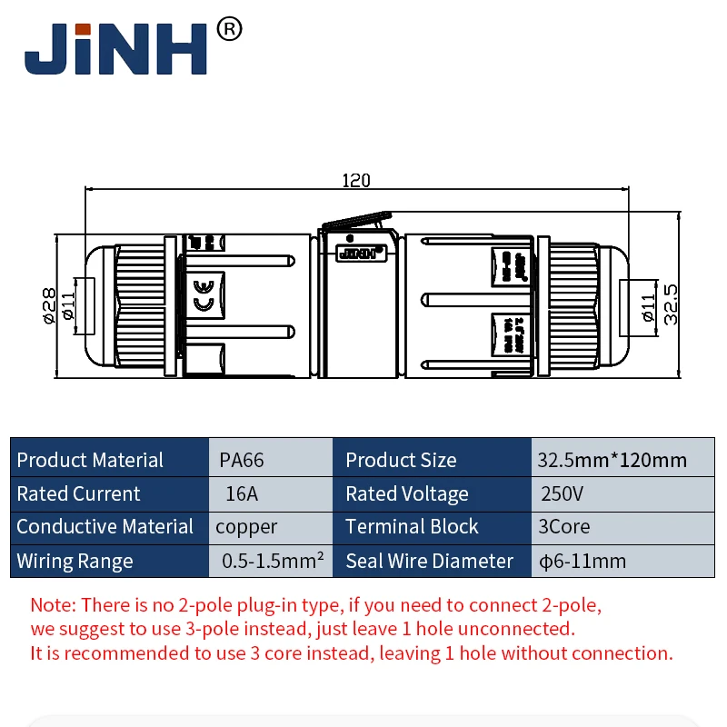 JINH CNP29 IP68 Waterproof Cable Connector Quick Connection Plug In Junction Male Female Insert  Electrical Terminal Adapter