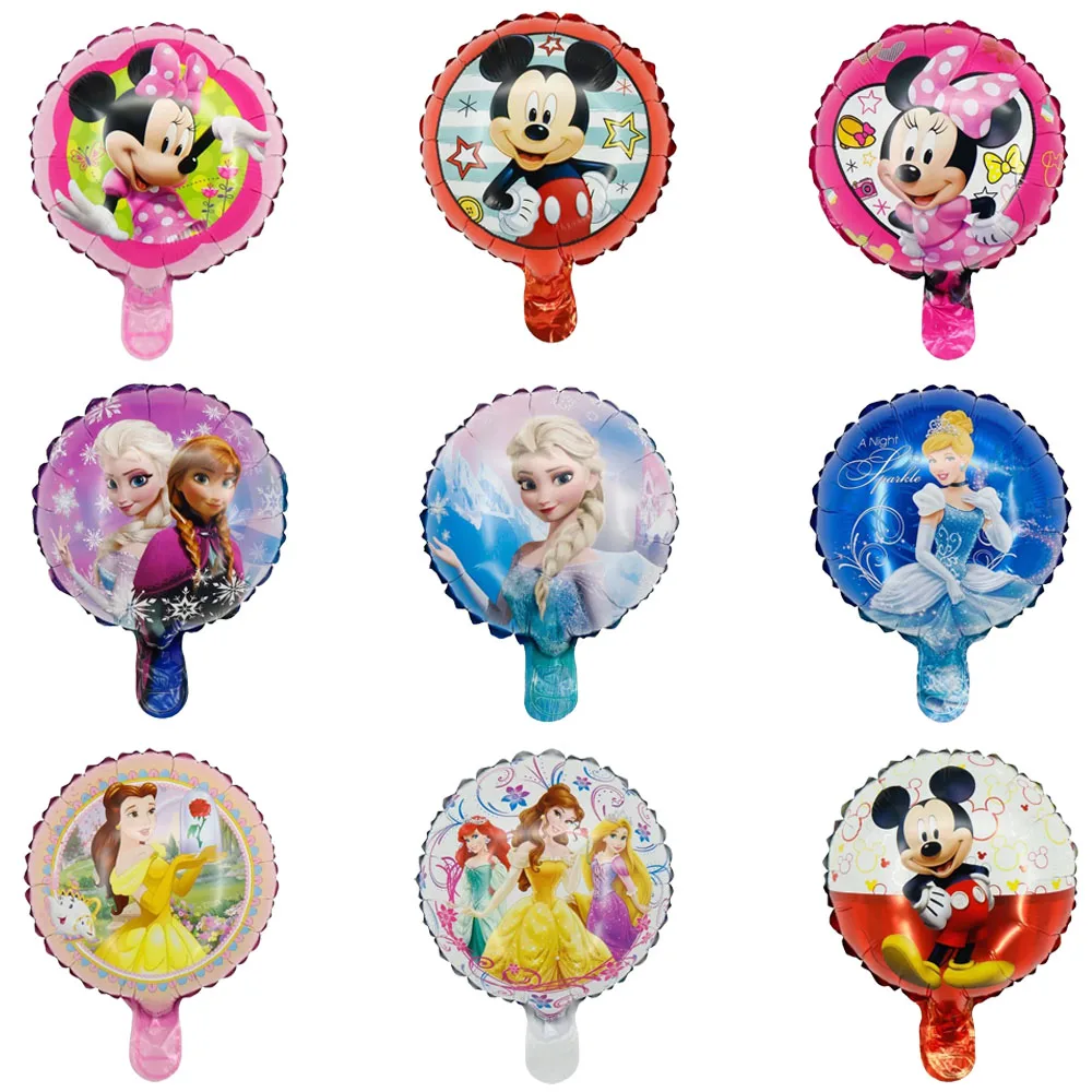 

10pcs 10inch Round Disney Mickey Frozen Princess Foil Balloon Birthday Party Decoration Globos Baby Shower Girl Kids Toy Balloon