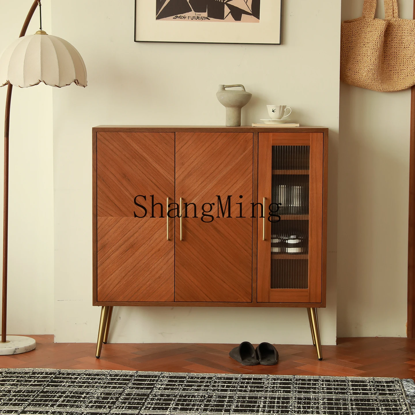 

CL medieval solid wood shoe cabinet, living room, home entrance entrance, large-capacity storage storage display cabinet