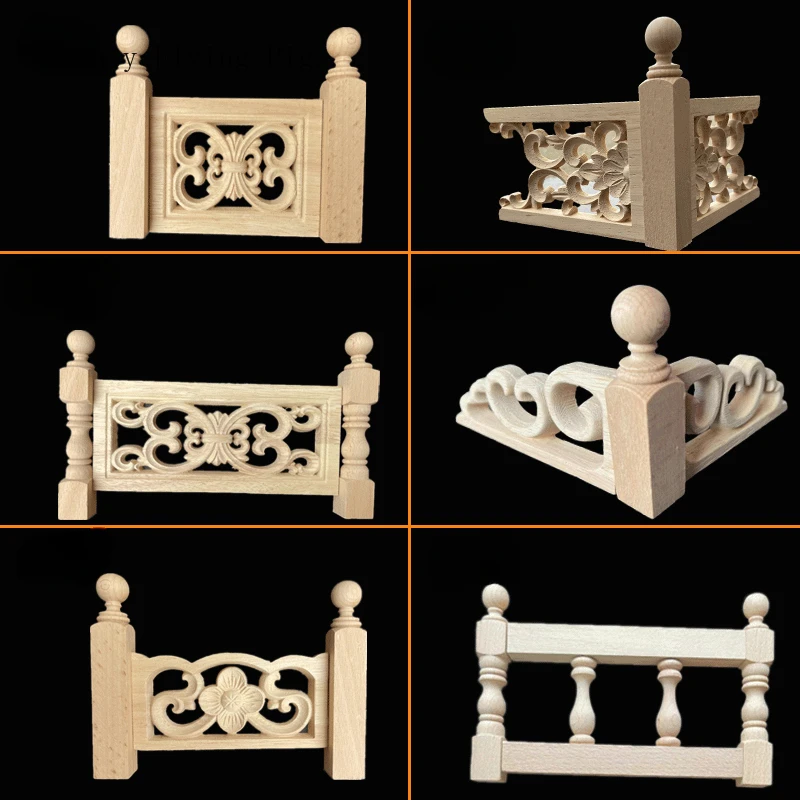 European style solid wood carved Buddha niche guardrail, Buddha light pedestal column fence, decal corner decoration