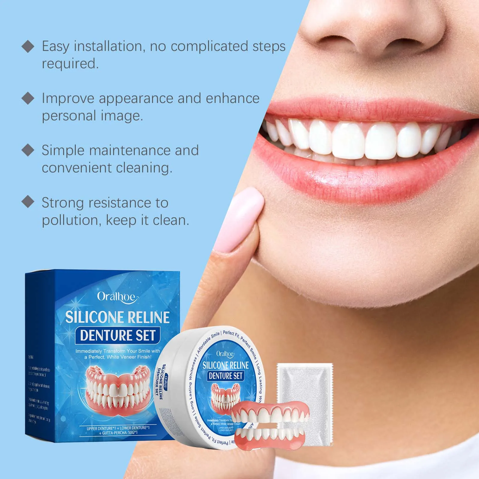 Men and Women Soft Denture Reline Kit Perfect Smile Teeth Veneers for Daily & Formal Use Cosplay