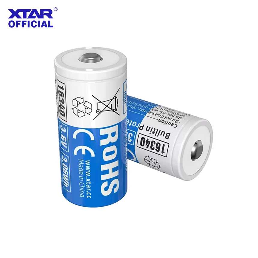 Xtar 2pc 16340 850mah 3.6V 2.5A output Rechargeable lithium battery with protective plate for powerbank