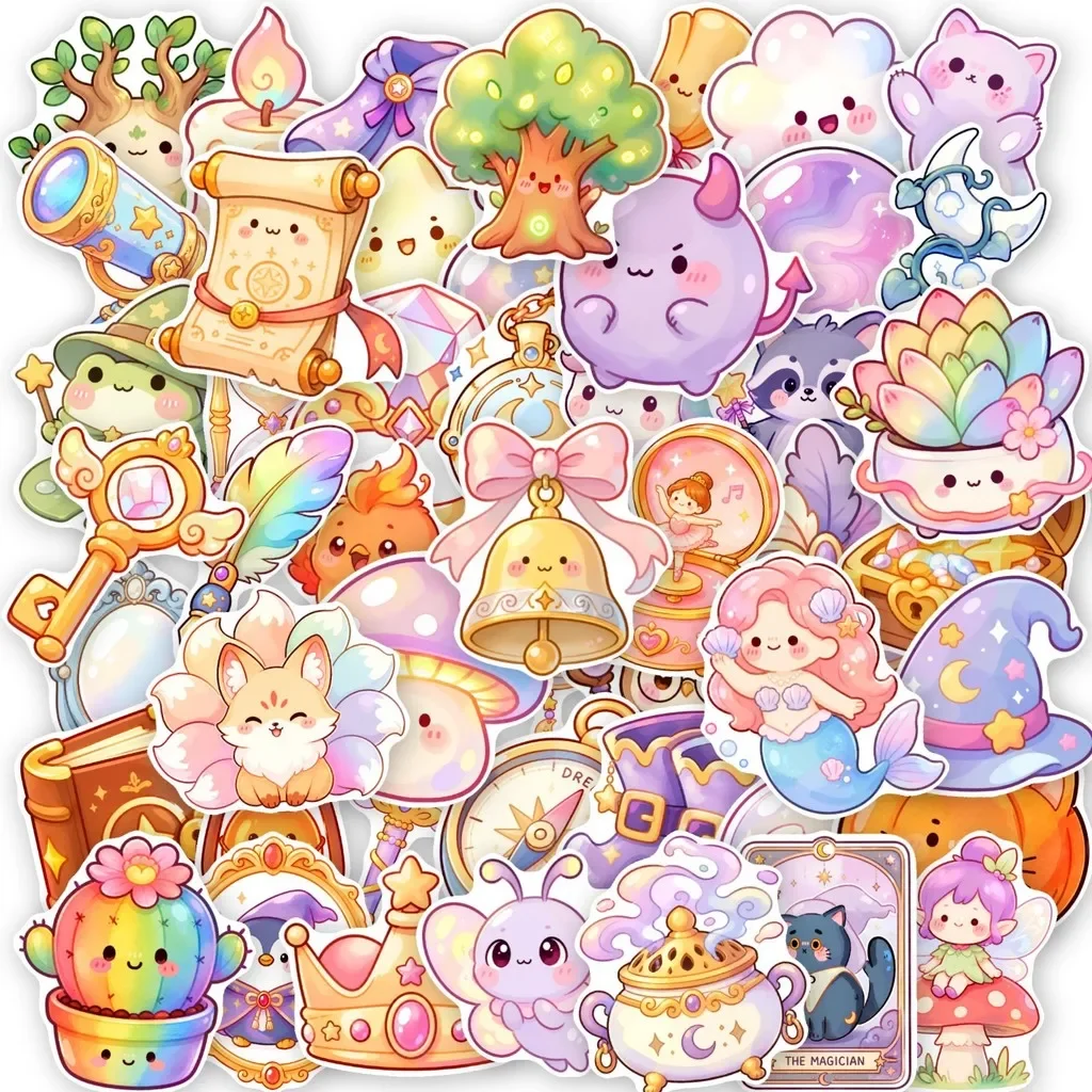50Pcs Chibi Fantasy Magic Doodle Stickers, Wizard Elf Magical Element Decals for Journal DIY Craft Decoration AnimeWorlds Store