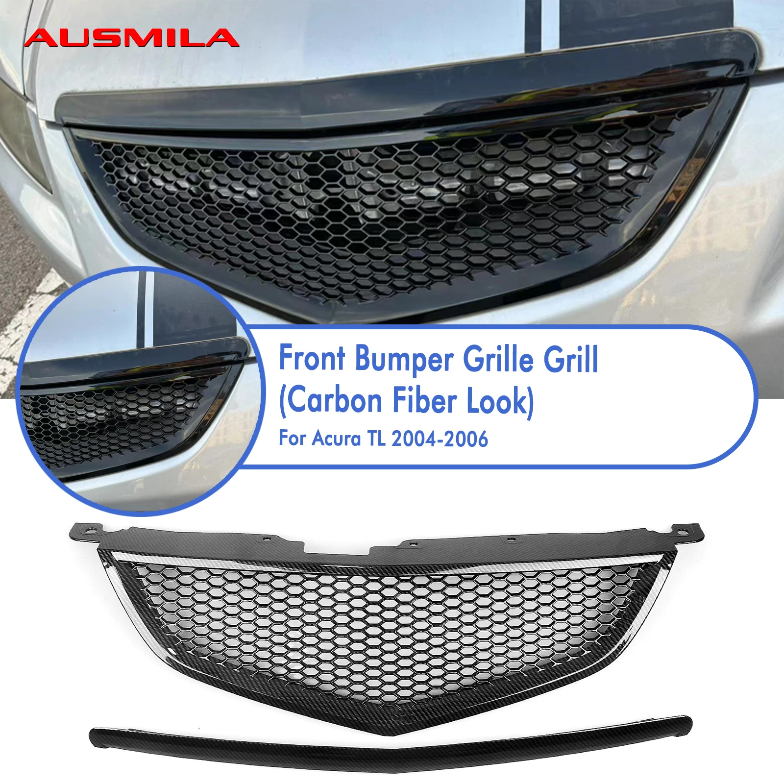 Car Front Grille Racing Center Grill Hood Mesh Grid For Acura TL 2004 2005 2006