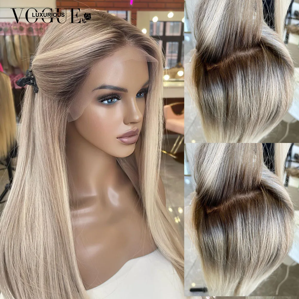 Cream Blonde Straight 100% Real Human Hair Wig Ash Blonde 200% Density Salon Hair Coloring Wig 13x6 Lace Front Wig For Women