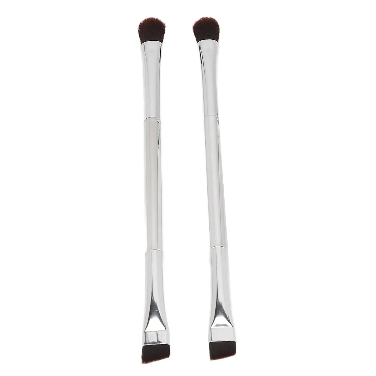 

2pcs Silver Double-Ended Eyeshadow & Eyebrow Brush Set - Soft Hair Makeup Tools for Women