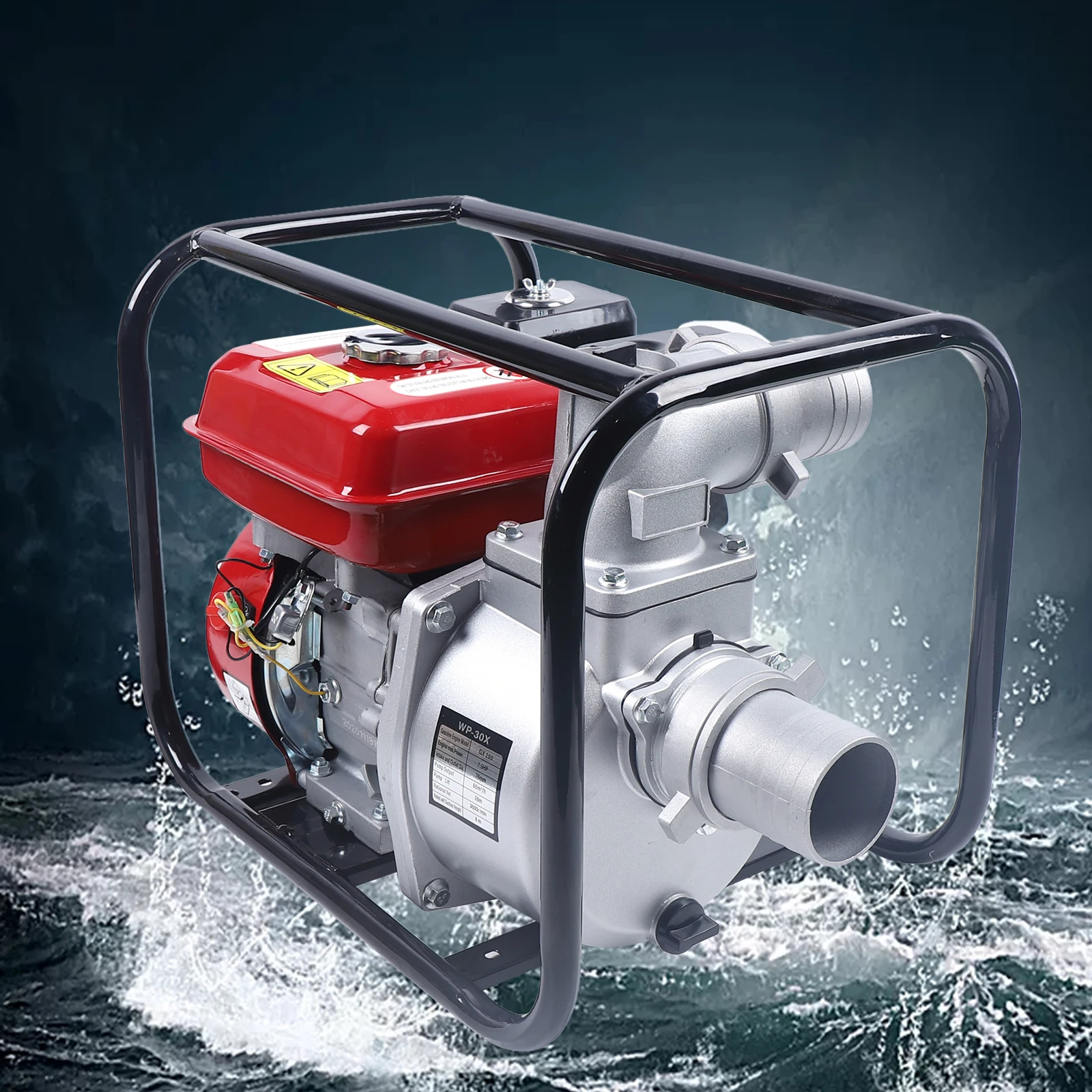 4-stroke Single-cylinder Gasoline Agricultural Water Pump 196cc W/ Forced Air-cooling System for Irrigation & Sewage Discharge