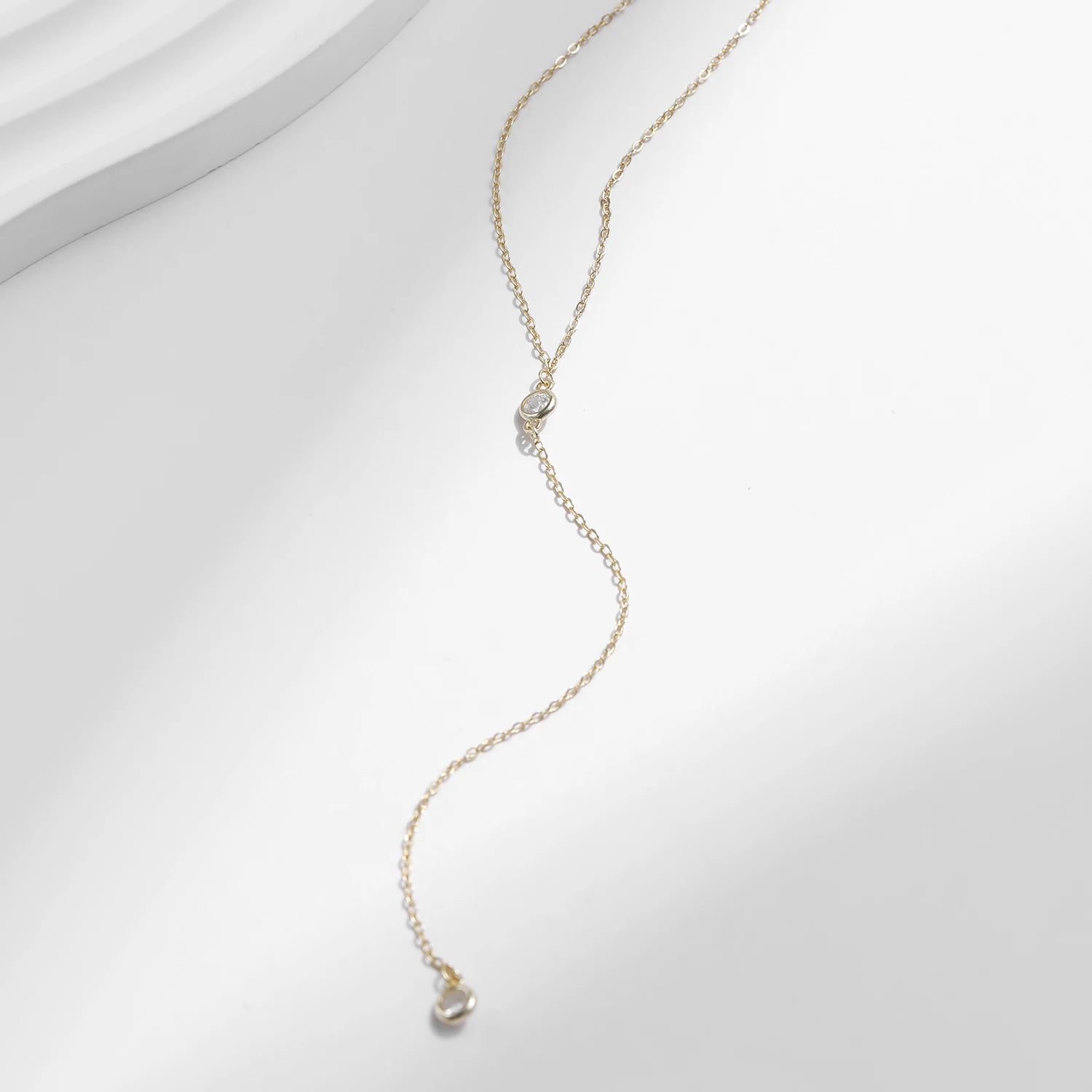 MODIAN 925 Sterling Silver Y-Shaped Pendant Necklace Shiny Clear CZ Long Chain Necklace For Women Engagement Wedding Jewelry