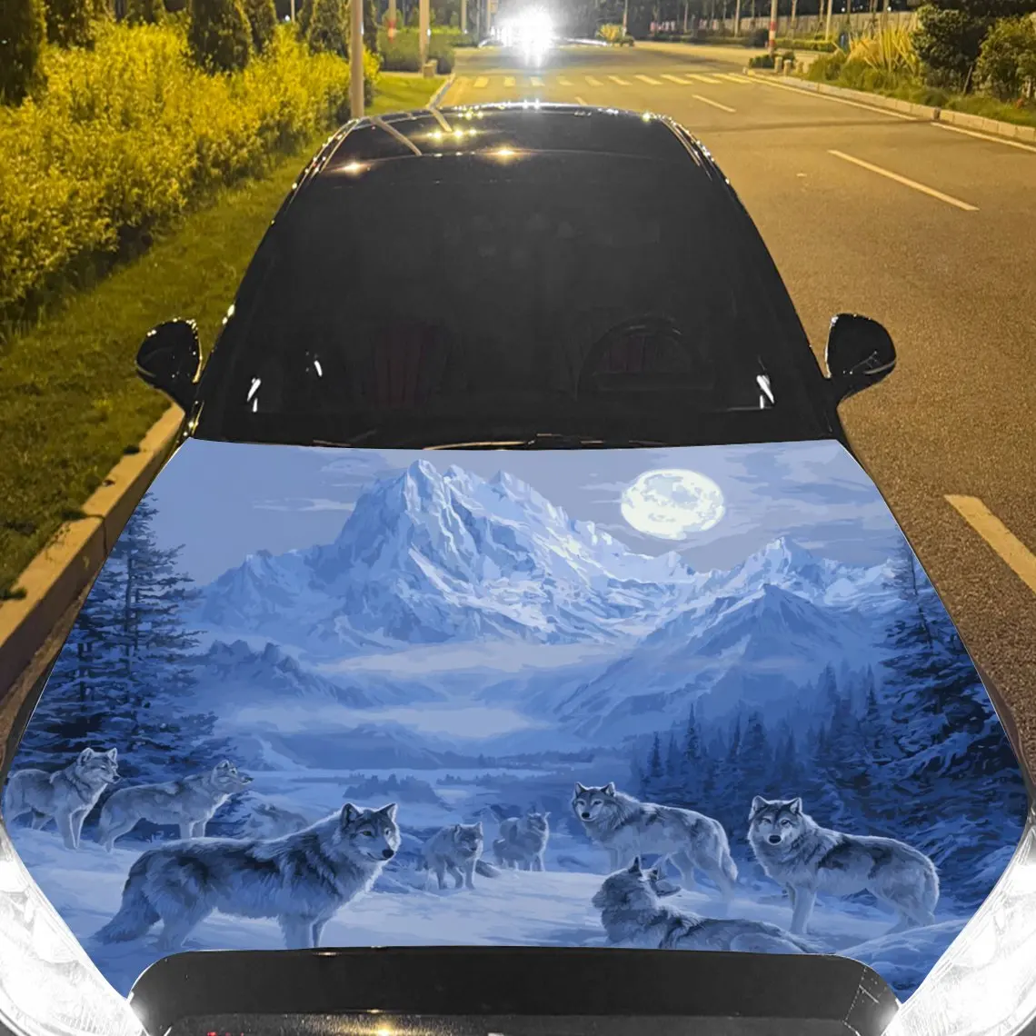 Car Decals A Pack of Wolves Under the Moonlight in a Mountainous Landscape  Car Hood Sticker, Waterproof Self - Adhesive Vinyl G