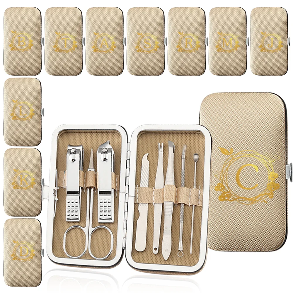 

8Pcs Stainless Steel Nail Cutter Pedicure Scissor Set Portable Manicure Tool Kit Organizer With Eagle Hook Wreath Letter Pattern