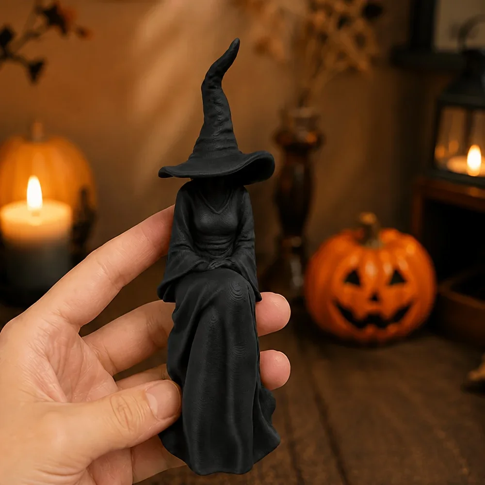 *Plastic Faceless Witch Figurine Black Sitting Witch Wall Decor Gothic Halloween Living Room Bookshelf Entryway Porch Ornament