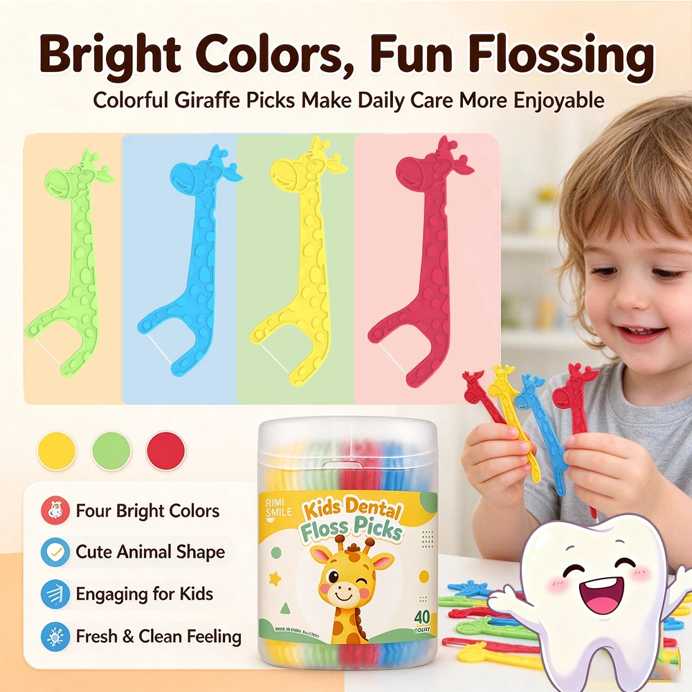 320/160/40PCS RIMI SMILE Kids Dental8/ Floss Picks, Cute Giraffe Shaped Child Flossers, 40 Count Disposable Dental Floss Sticks