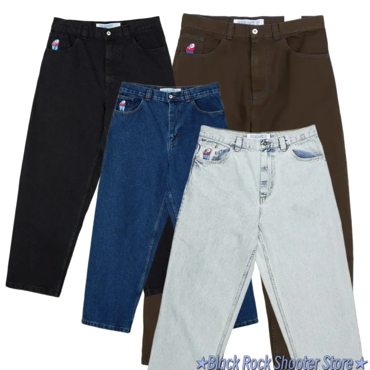 

Retro Blue Polar Big Big Baggy Jeans Y2K Hip Hop Gothic Cartoon Embroidery Streetwear Jeans Mens Womens Fashion Wide Leg Trouser