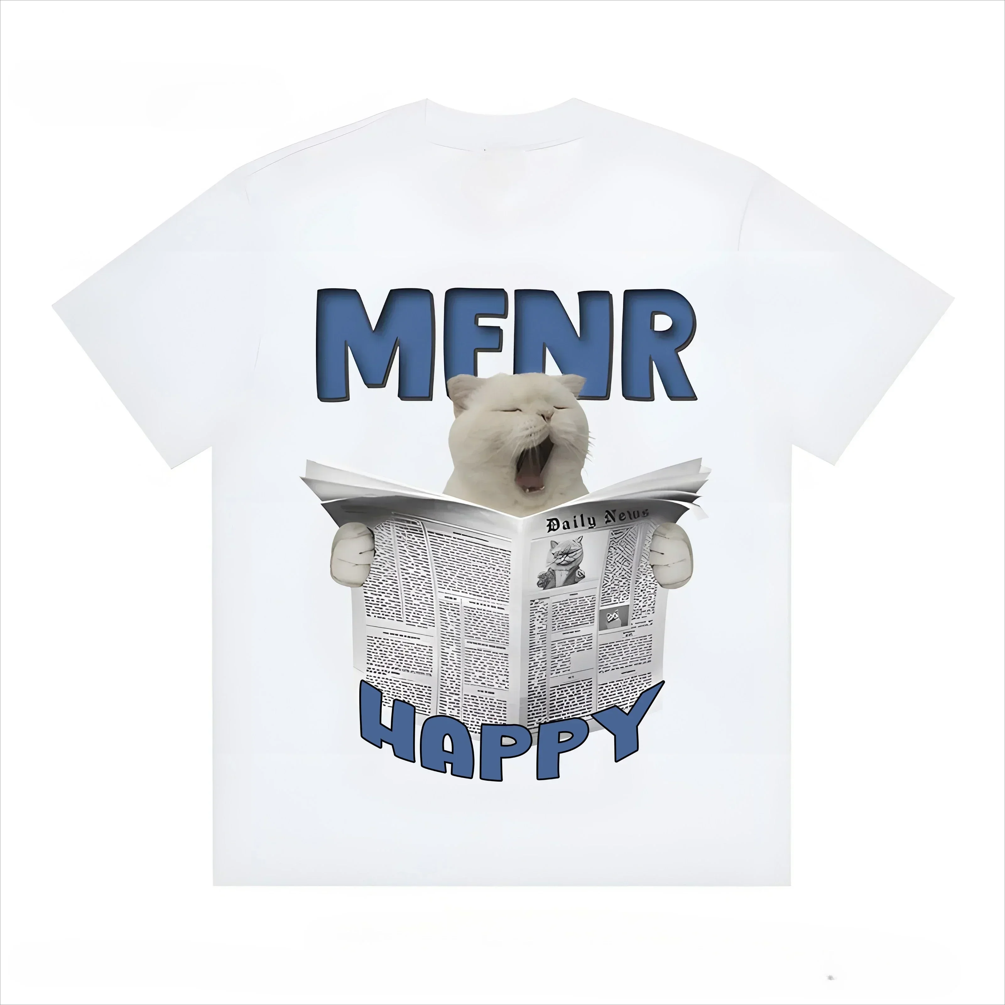 Summer Men's American Retro Chinese Trendy Fun Newspaper Cat Short-Sleeved T-Shirt Loose Fit Moisture Wicking Breathable Tshirts