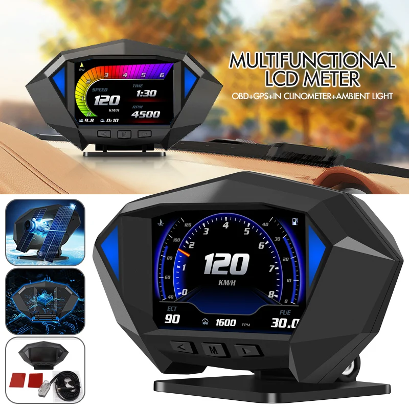 Universal GPS Digital LCD Car HUD Head-up Display Speedometer Altitude Speed Gauge Off-road Vehicle Slope Meter Car Accessories