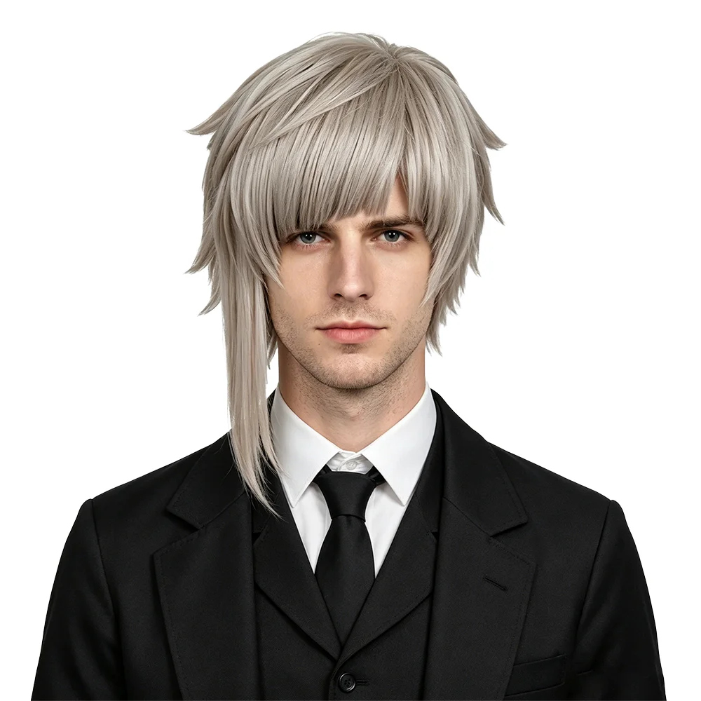 

Atsushi Nakajima Cosplay Wig Asymmetrical Long Sideburns Linen Gray Spiky Short Wig Unisex Anime Heat Resistant Synthetic Wig