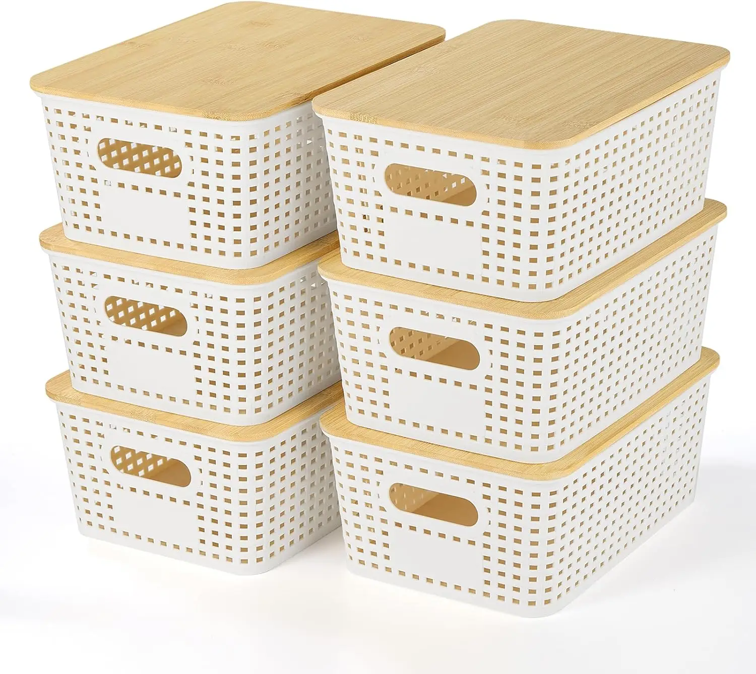 

Plastic Storage Baskets With Bamboo Lid - Plastic Storage Containers Stackable Storage bins: Storage Baskets for Organizing S
