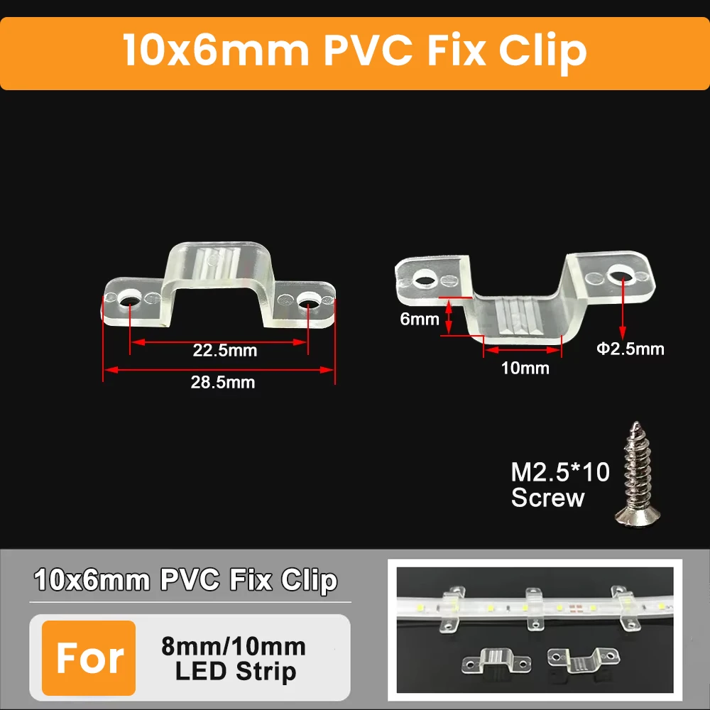 투명 LED 스트립 고정 클립 패스너 버클 플라스틱 PVC 소프트 유연한 고정용 나사 포함 2835 5050 3528 5730 8-18mm 스트립