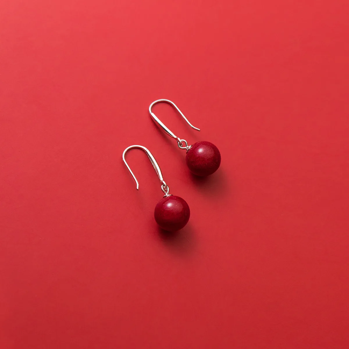 Genuine 925 Sterling Silver Ear Hook Cinnabar Stone Drop Earrings Simple Cute Fashion Women Summer Jewelry