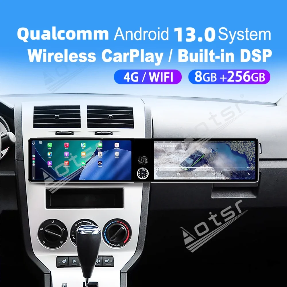 

12,3-дюймовая автомобильная магнитола Qualcomm для Dodge Caliber 2007-2010, 2K IPS, беспроводной CarPlay, Android 13, GPS-навигация, 4G, SWC, TPMS, DSP