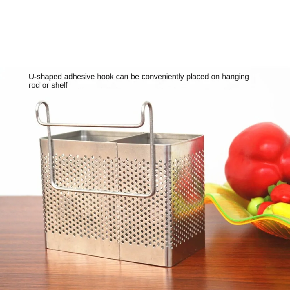 Stainless Steel Chopsticks Fork Spoon Holder Cookware Rack Organizer Cutlery Dryer Drainer Shelf with Hooks Kitchen Accessories