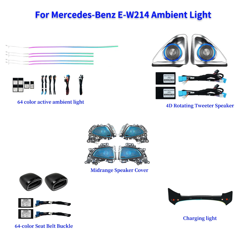 For Mercedes-Benz E-Class W214 Models Full Set 64-Color Active Ambient Lighting System Speaker Door Cover 4D Rotating Tweeter