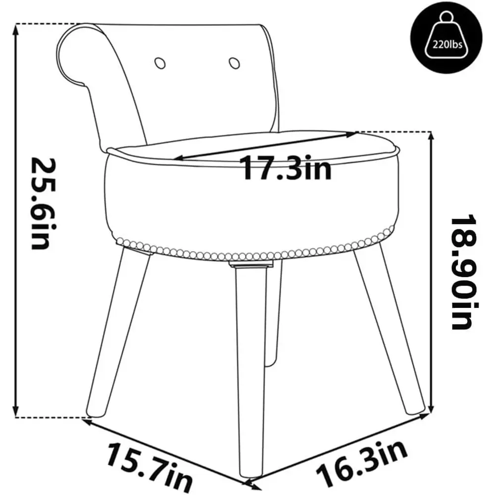 Small White Velvet Vanity Stool with Back - Vanity Chair with Low Back Tuted Accent Stool Makeup Chair or Small Vanity Bedroom B view 2