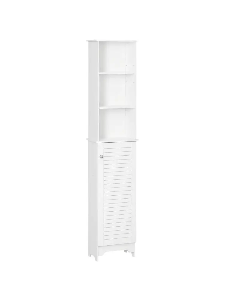 Tall Bathroom Cabinet, Freestanding Slim Bathroom Storage Unit with Adjustable Shelves and Shutter Door, Floor Storage Cupboard