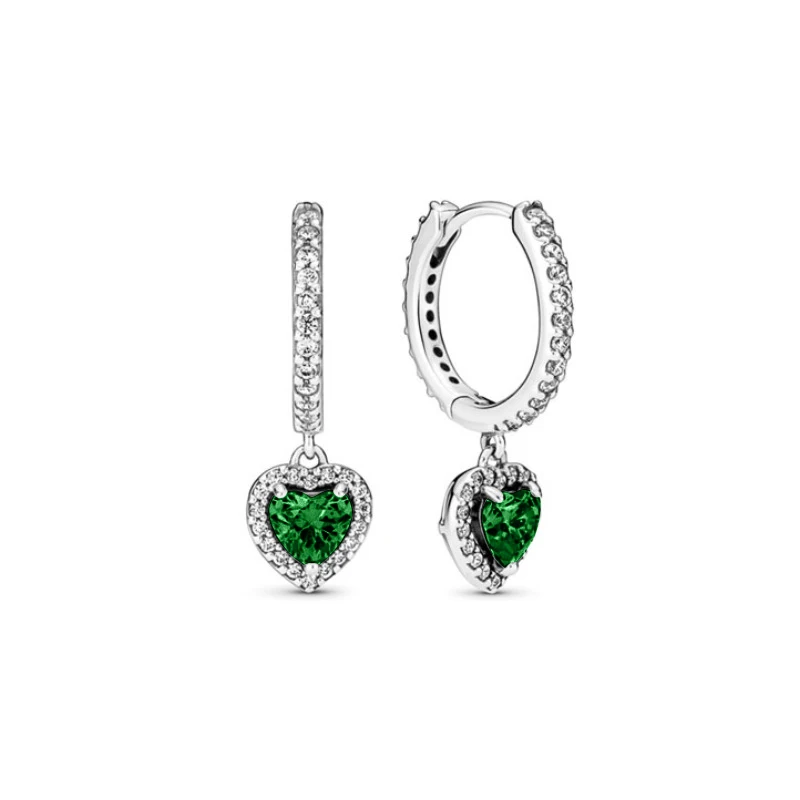 Pendientes de plata 2024 para mujer, aretes con forma de corazón, rojo, verde y azul, piedra para el Día de San Valentín, abalorios originales Diy, novedad de 925