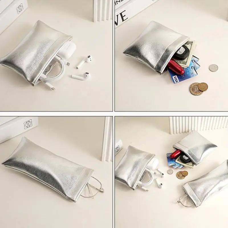 

Суперстильный маленький серебряный кошелек-органайзер для кабелей и наушников с автоматической застежкой, мини-чехол для цифровых устройств