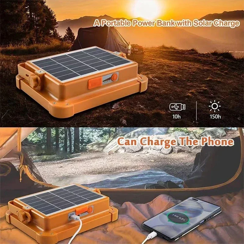 USB recarregável LED Solar Floodlight, Emergência Camping Lanterna, impermeável ao ar livre portátil Holofote, Spotlight, Lâmpada de inundação, Novo