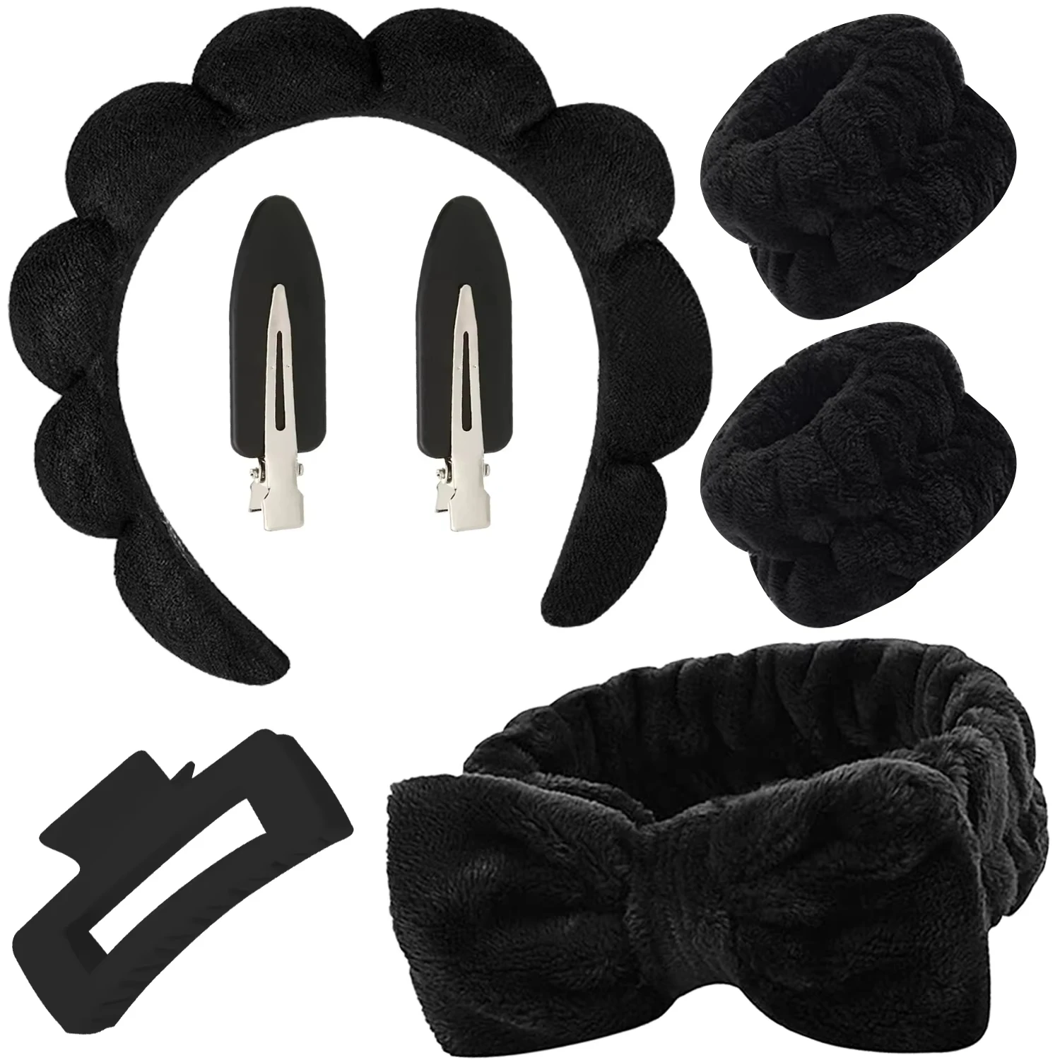 7 قطعة مجموعة عصابات رأس ماكياج العناية بالبشرة عصابات الإسفنج القماش مع دبوس الشعر معصمه للنساء فتاة غسل الوجه سبا اكسسوارات ﻿