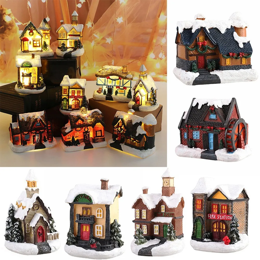 1pc brilho led light-up pequeno aldeia casa de natal para casa feliz festa decorações de mesa para crianças decoração do feriado