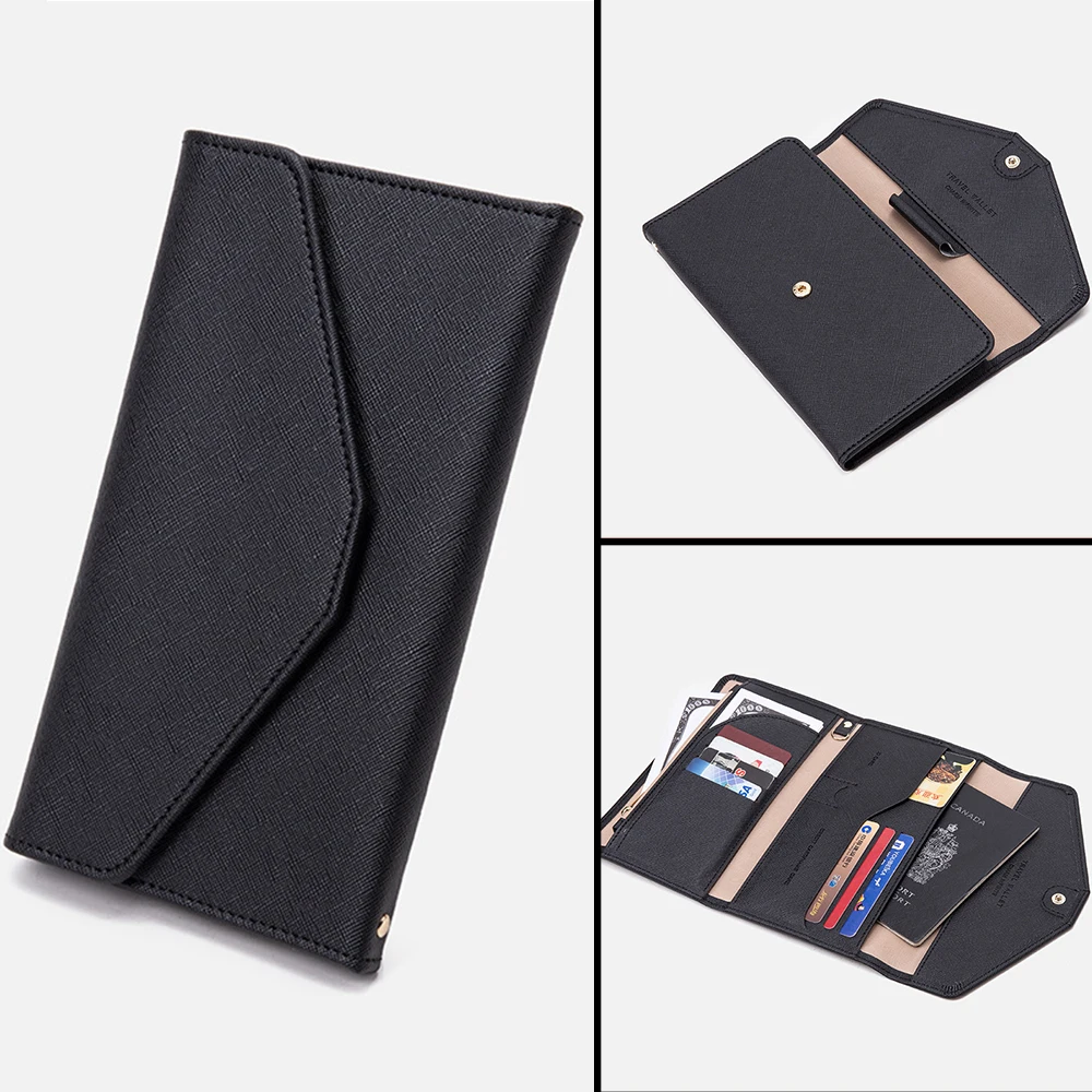 

RFID Blocking Passport Holder Multi-Card Slots Waterproof PU Leather Travel Document Organizer