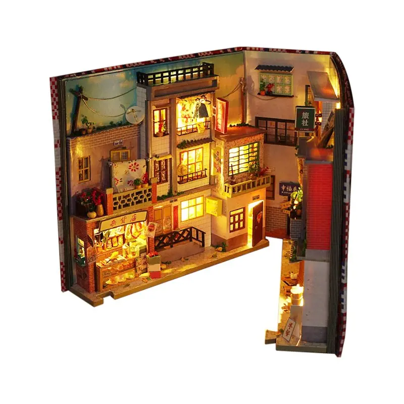 

A63T-Miniature Building Kit DIY Wooden Book Nook Shelf Insert Cyberrpunk World Bookshelf Assembly Bookend For Gift For Birthday