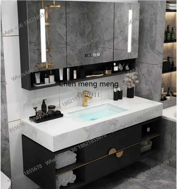 

RR modern italy style bathroom cabinet plywood vanities with rock surface counter