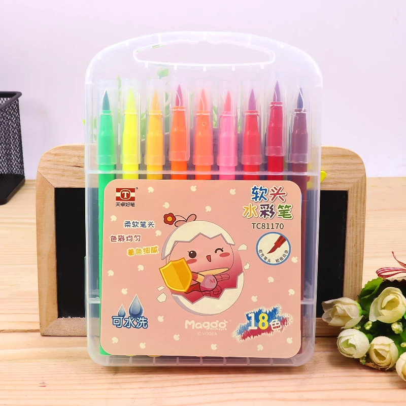 18-цветные акварельные ручки, акварельная ручка с мягким наконечником, художественный маркер для рисования, моющиеся акварельные ручки, канцелярские принадлежности, школьные принадлежности