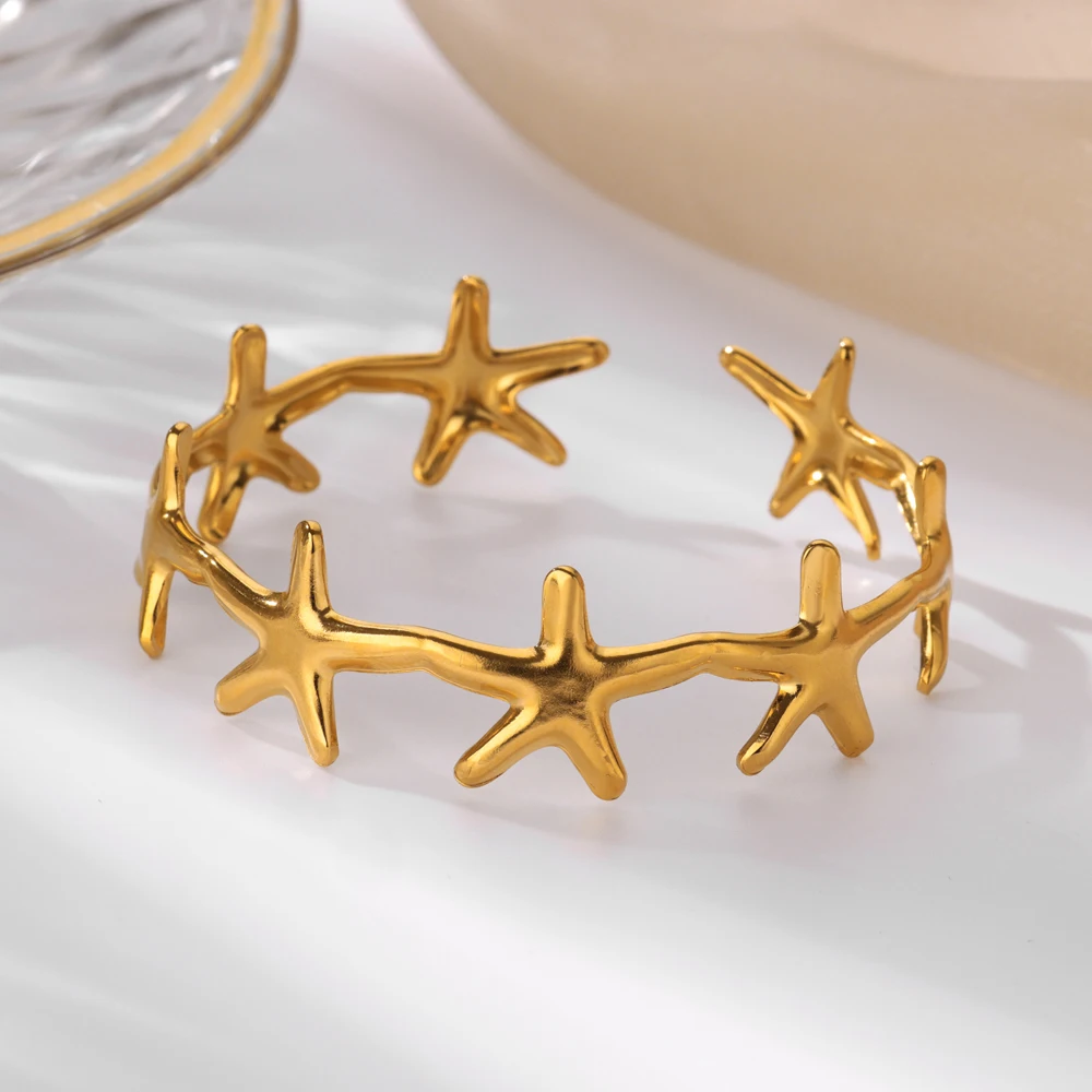 Starfish Bangles for Women Summer Stainless Steel Cuff Bracelets 2024 Trend Female Charm Jewelry Wrist Accessories pulseras BFF