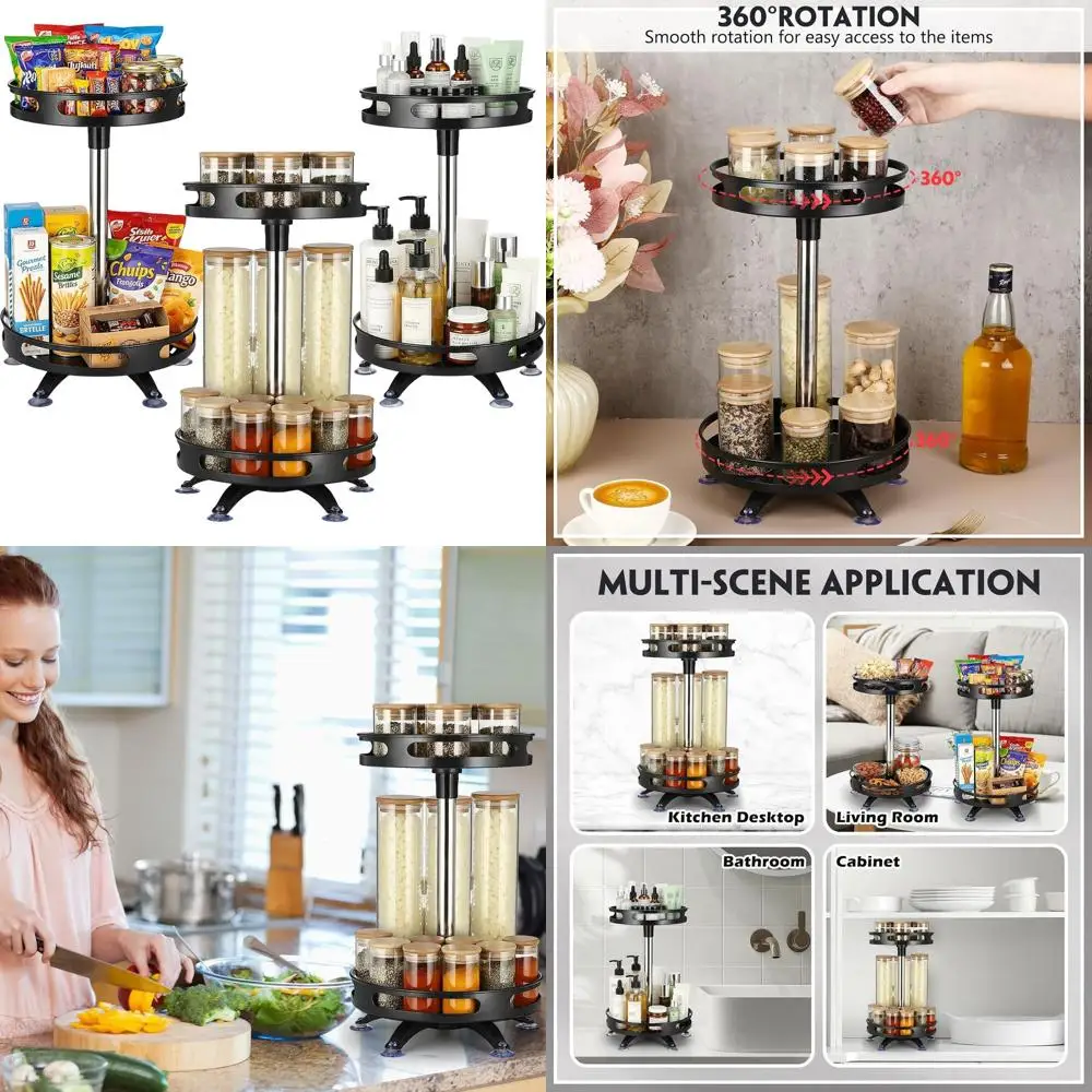 

10-дюймовая 2-ярусная металлическая полка для специй Lazy Susan, компактный вращающийся органайзер для кухонных шкафов и хранения в кладовой