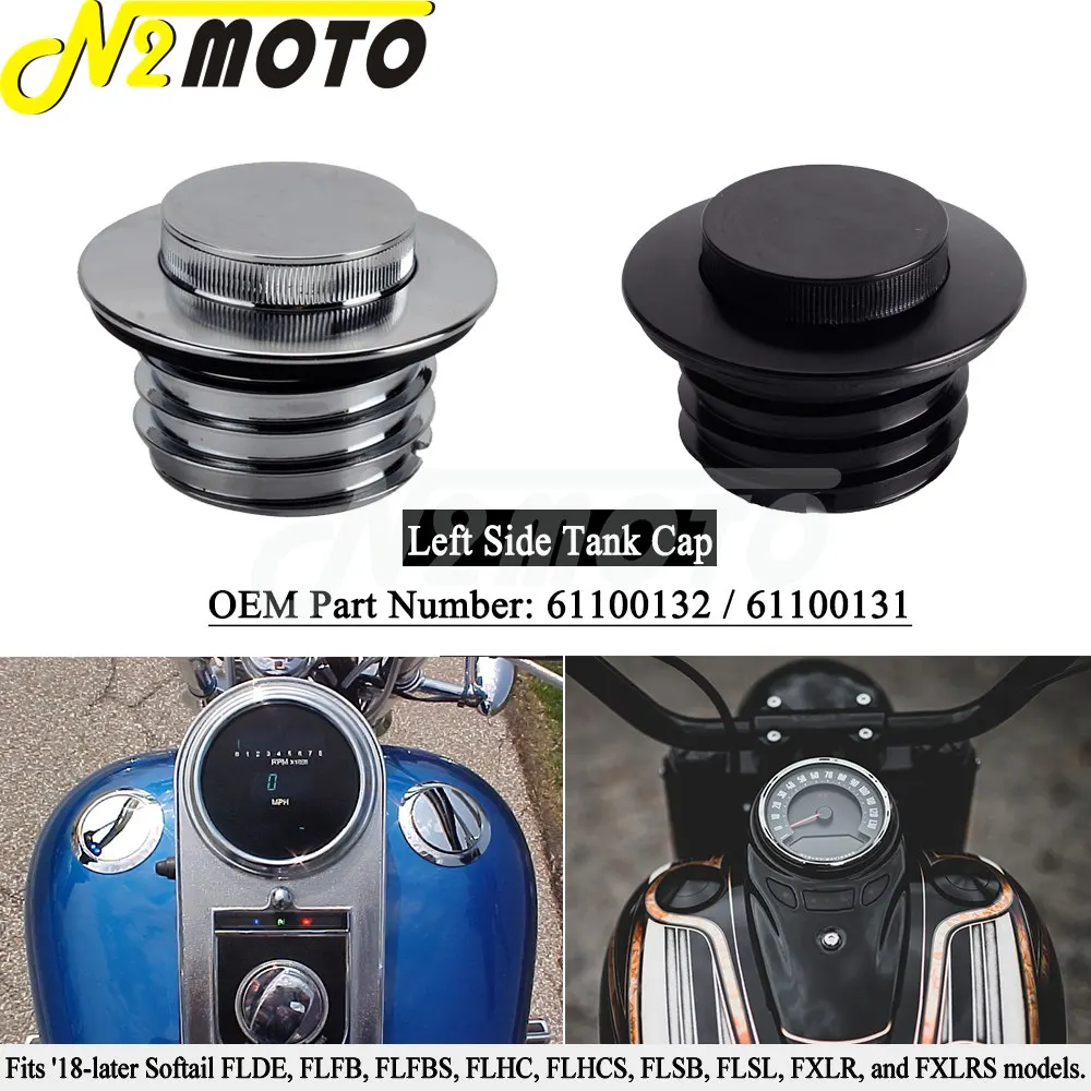 CNC Motorcycle Pop-up Gas Cap Left Side Tank Cover 61100132 / 61100131 For Harley Softail M8 FLDE FLFB FLHC FXLR FXLRS 2018-2021