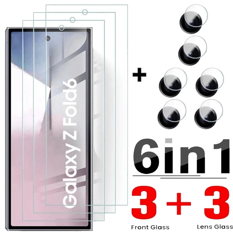 6in1 Tempered Glass For Samsung Galaxy Z Fold 6 Camera Lens Screen Protector Film Z Fold 5 Z Fold 4 Z Fold6 Protective Glass